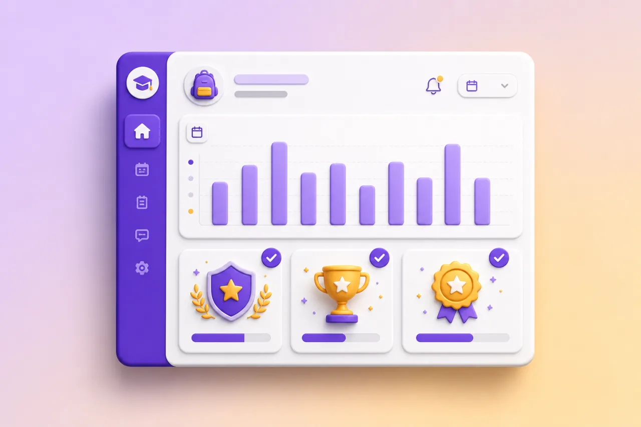 Parent dashboard showing a child's attendance bar chart
