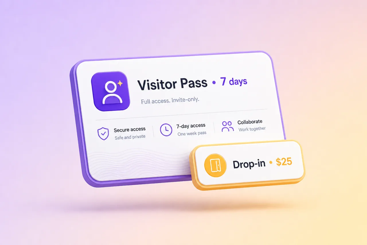Visitor pass card and drop-in pricing chip