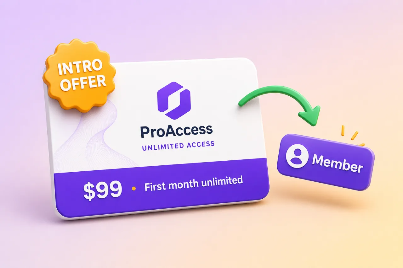 Intro offer membership card with conversion arrow