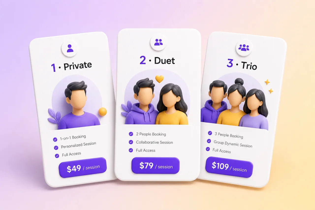 Private, duet, and trio booking cards