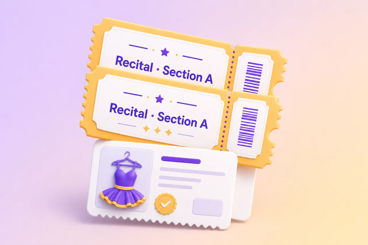Recital tickets and costume order receipts