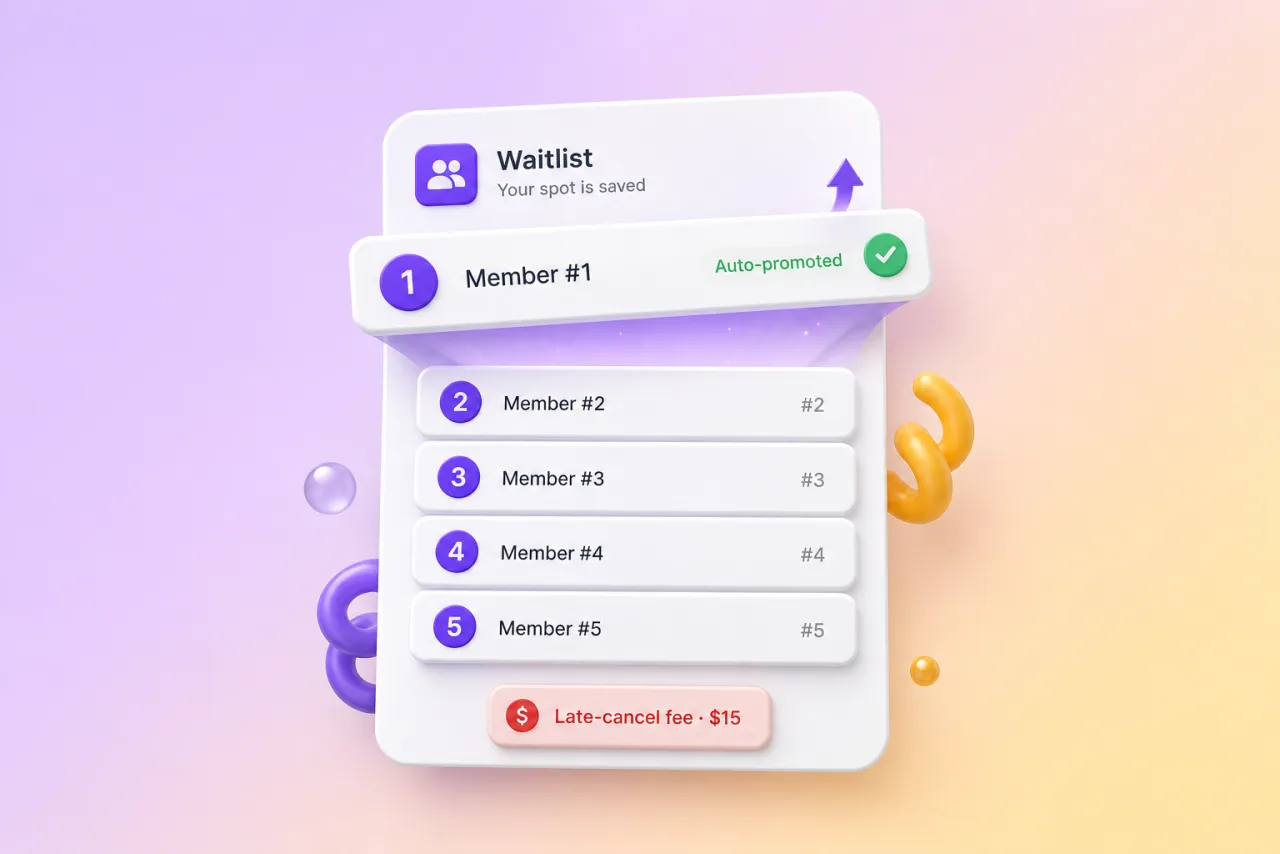 Waitlist promotion and late-cancel fee UI