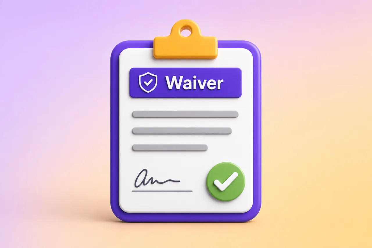 Waiver clipboard with signature line and checkmark